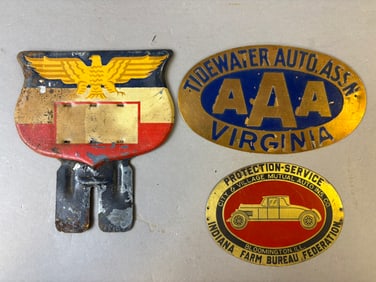 Lot 3 License Plate Toppers AAA Tidewater Virginia & Indiana Farm Bureau