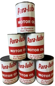 Lot 6 Para-lube Motor Oil Metal Quart Cans - Empty