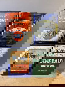 Lot 4 Sinclair Gulf Penetrex 2 Gallon Motor Oil Cans