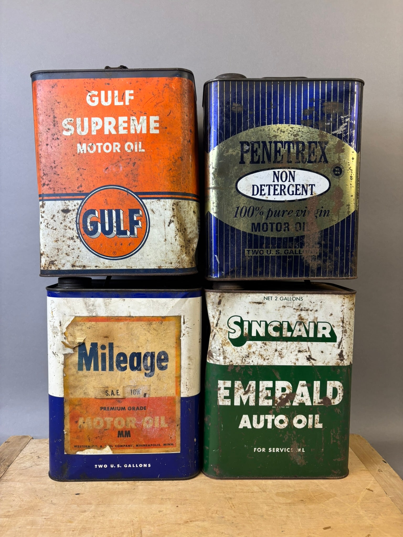 Lot 4 Sinclair Gulf Penetrex 2 Gallon Motor Oil Cans (1 of 7)