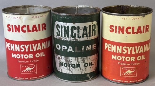 Lot 3 Sinclair Opaline & Pennsylvania Motor Oil Quart Cans