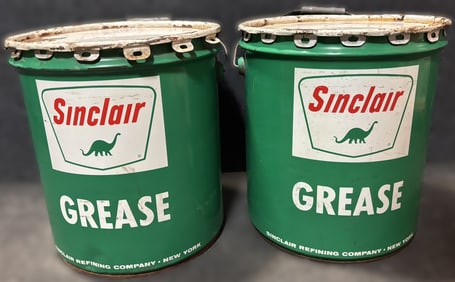 Pair Full 1960s Sinclair Caldron Grease No 2EP 35LB Metal Cans