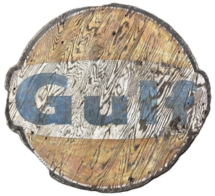 Gulf Dog Ear Original Wood Hand Painted 60s Gas Station Sign