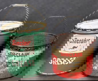 Pair Sinclair 25lb & 35lb 1960s Grease Cans