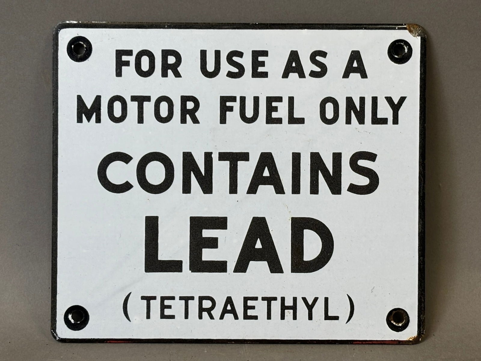 Contains Lead Motor Fuel Only Tetraethyl SSP Gas Pump Sign: 7" x 6" - See all photos for a better idea on condition. All items are sold as-is, where-is! This is a simulcast auction event, with in house bidding offered, along with multiple online bidding platfo