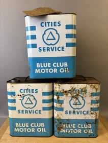 Lot 3 Cities Service Blue Club Motor Oil 2 Gallon Metal Cans
