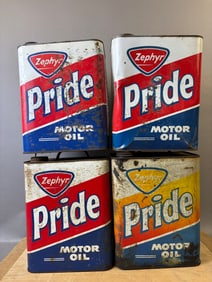 Lot 4 Zephyr Pride Motor Oil 2 Gallon Metal Cans Muskegon Michigan