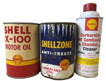 3 Shell Quart & Conetop Cans X-100 & Anti Freeze Quarts