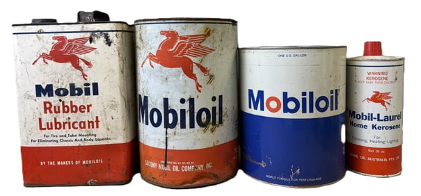 4 Mobiloil Mobil 1 Gallon & 5 Quart Metal Cans