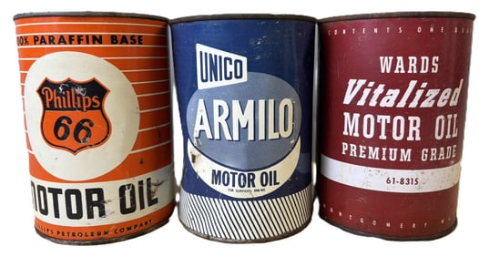 Lot 3 Phillips 66 UNICO Wards Metal Quart Cans