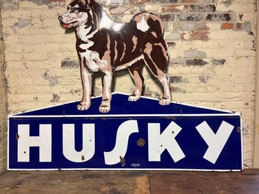 Husky Gasoline SSP Porcelain Gas Station Sign - Left Facing