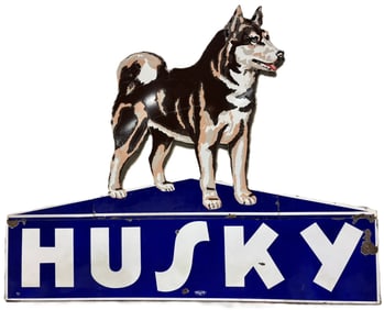 Husky Gasoline SSP Porcelain Gas Station Sign - Right Facing