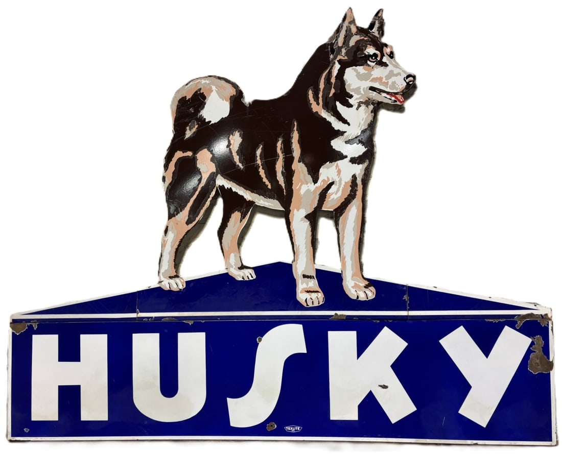 Husky Gasoline SSP Porcelain Gas Station Sign - Right Facing (1 of 17)