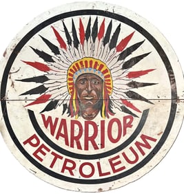 Rare Warrior Petroleum Wooden 6' Sign w/ Native American Graphic