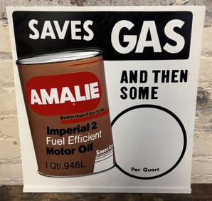 Amalie Saves Gas Embossed Vacuum Form Plastic Pricer Sign