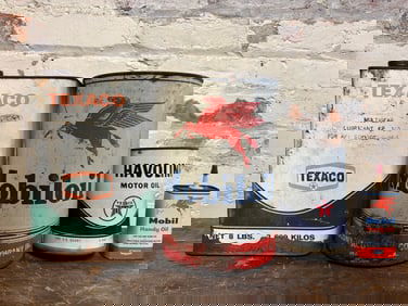 Lot 4 Texaco & Mobil 5 Quart Gallon, Quart & Oiler Cans