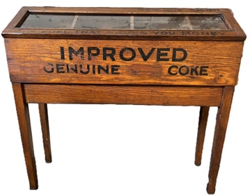 Improved Genuine Coke Wooden Flip Top Lid Advertising Store Display