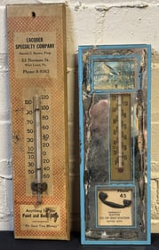 Pair Store Advertising Thermometers Gulf Oil & Lacquer Specialty