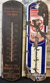 Pair Advertising Thermometers Red Seal SSP Battery & Great American Ins Co New York