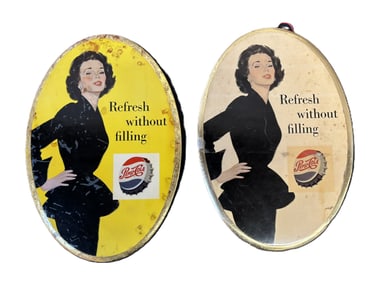 Pair Pepsi Tin Over Cardboard Refresh Without Filling Soda Sign