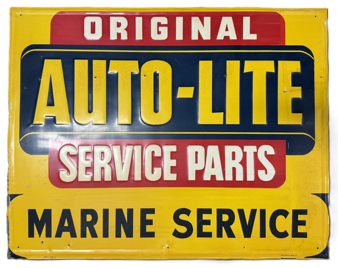 Original Auto Lite Service Parts Marine Service SST Embossed Sign (1 of 10)