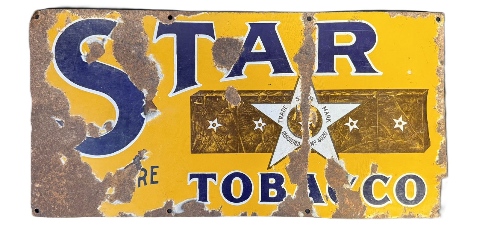 Star Tobacco SSP Original 1920s Porcelain Advertising Sign: 24" x 12" - See all photos for a better idea on condition. All items are sold as-is, where-is! This is a simulcast auction event, with in house bidding offered, along with multiple online bidding plat