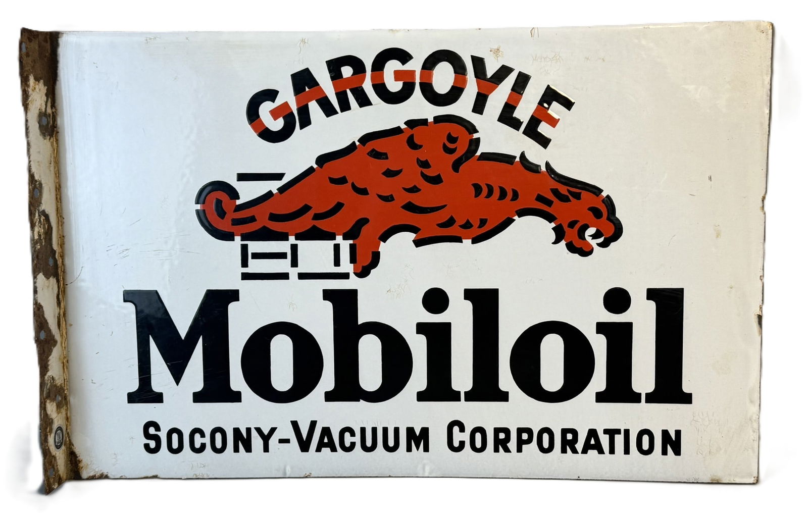 Mobiloil Gargoyle Socony Vacuum DSP Porcelain Flange Sign (1 of 15)