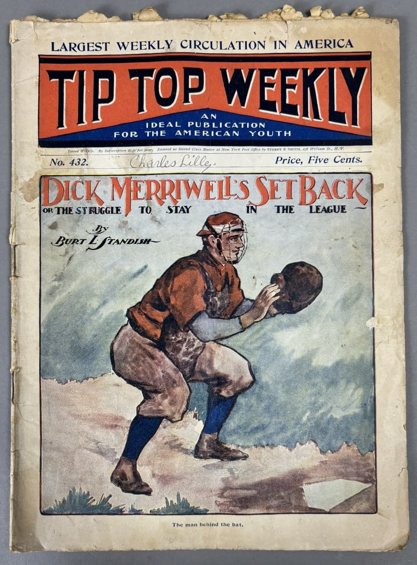 Dick Merriwell's Set Back Tip Top Weekly No 422 1904 Magazine: Great original Burt L Standish cover. Wear as to be expected for the age. Truly a remarkably scarce original baseball periodical. Measures 8" x 11" PLEASE NOTE WE OFFER IN HOUSE SHIPPING & HAVE BIDDIN