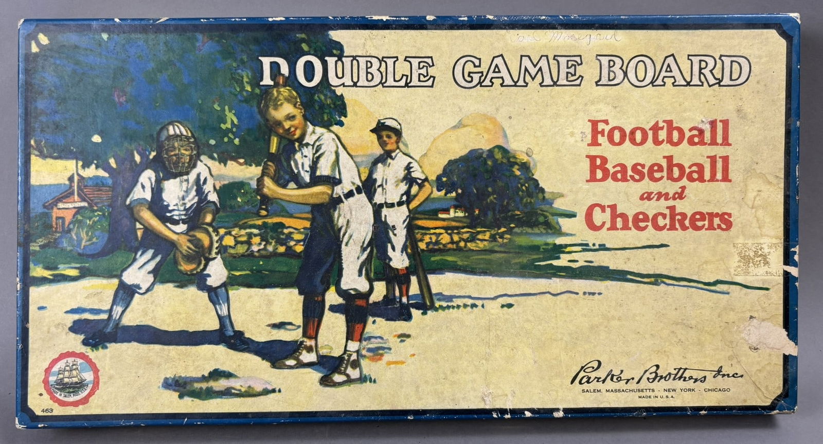 Double Game Board Football Baseball & Checkers by Parker Bros: Excellent original boxed condition. See all photos! PLEASE NOTE WE OFFER IN HOUSE SHIPPING & HAVE BIDDING AVAILABLE ON OUR OWN WEBSITE! If you win on LIVE AUCTIONEERS, please click "SELF ARRANGED SHIP