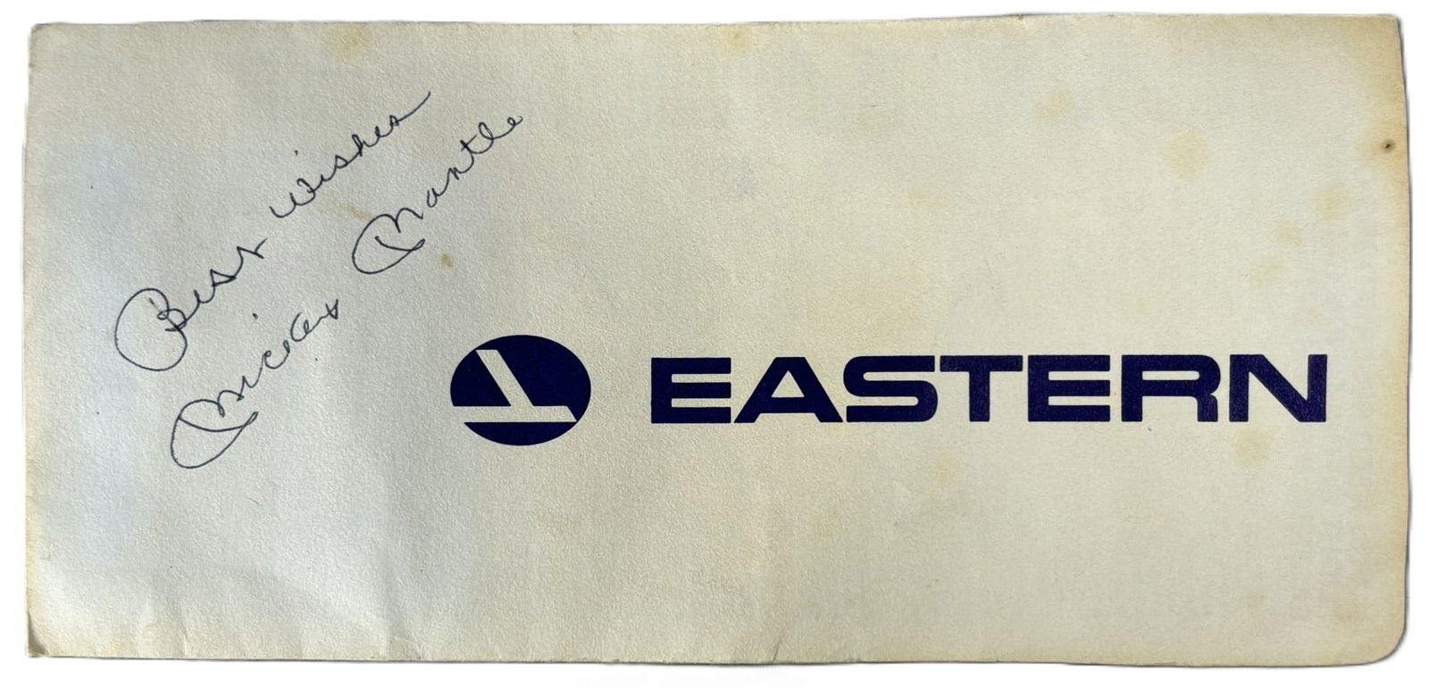 1960s Eastern Airline Original Mickey Mantle Signed Ticket Envelope: Great original Eastern Airlines original ticket stub envelope signed by Mickey Mantle. Written "Best Regards Mickey Mantle" - excellent strong signature. See all photos. PLEASE NOTE WE OFFER IN HOUSE