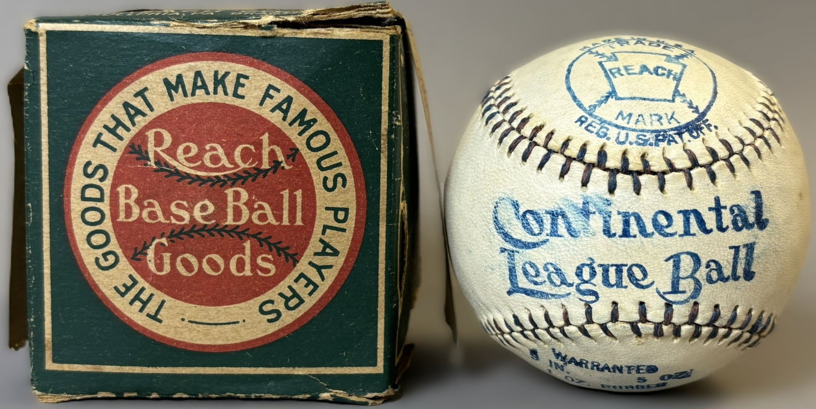 Reach Continental League Ball Red Blue Lace w/ Original Box #2: #2 of #2 found and listed for your bidding pleasure. Extremely high grade, unused condition Late 1910s, early 1920s Reach Continental League Ball with original box and applied paper lables. Very