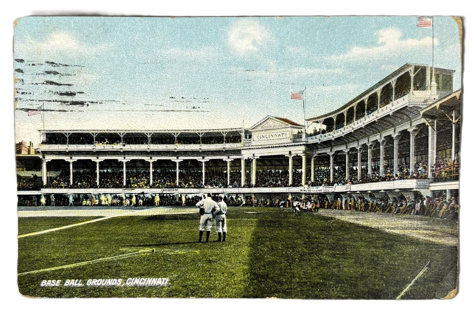 Antique Original Cincinnati Base Ball Grounds Postcard: Antique early 1910s-20s Cincinnati Baseball Grounds postcard. Great original card as shown. PLEASE NOTE WE OFFER IN HOUSE SHIPPING & HAVE BIDDING AVAILABLE ON OUR OWN WEBSITE! If you win on LIVE AUCTI