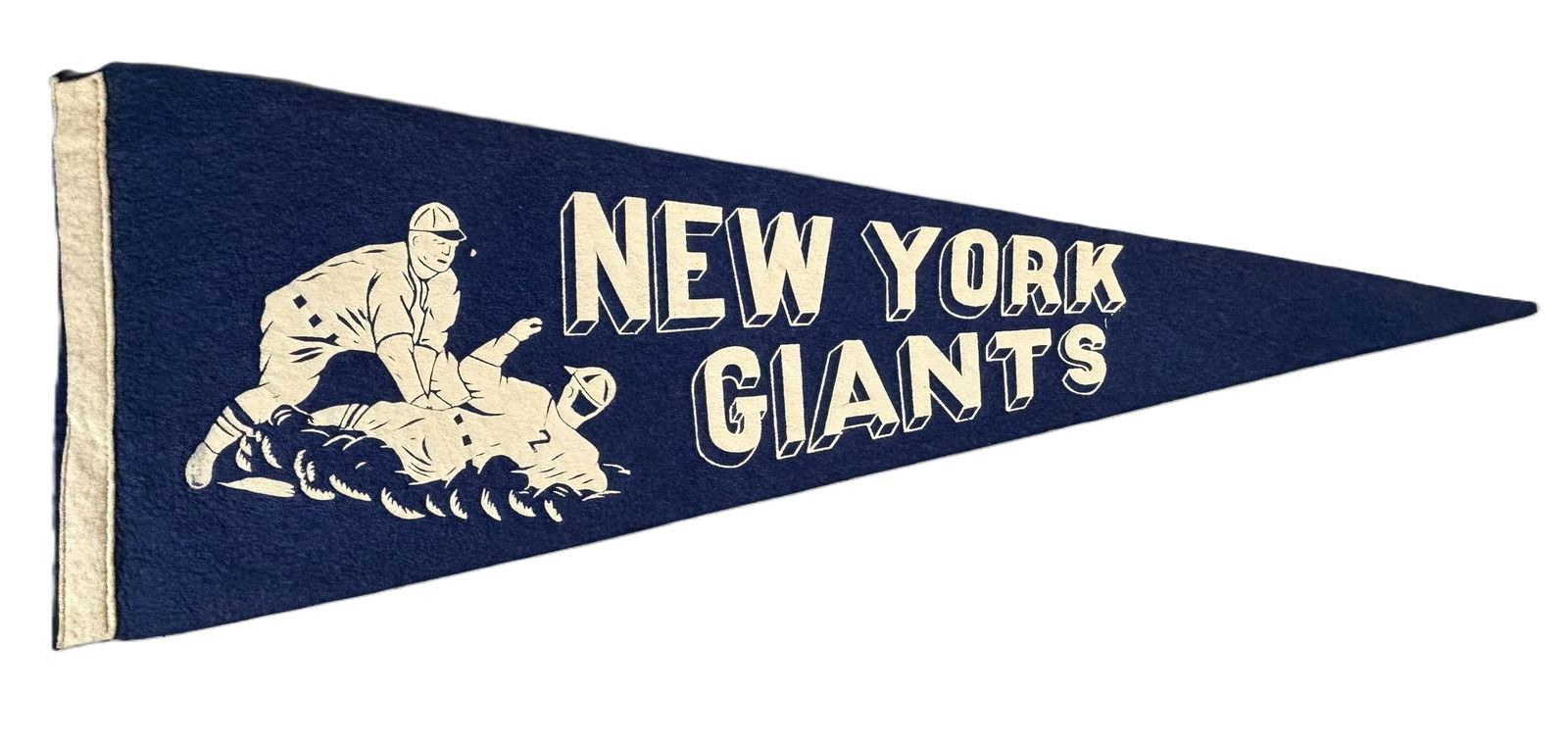 New York Giants Original 1940s Felt Baseball Pennant: 29" x 11" - great original condition as shown PLEASE NOTE WE OFFER IN HOUSE SHIPPING & HAVE BIDDING AVAILABLE ON OUR OWN WEBSITE! If you win on LIVE AUCTIONEERS, please click "SELF ARRANGED SHIPPING"