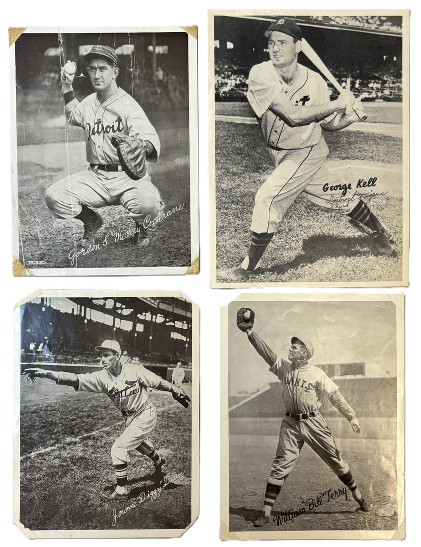 Lot 4 Original Mickey Cochrane George Kell Dizzy Dean Bill Terry Baseball Premium Photos: Great assorted lot of original baseball premiums - wear as shown. PLEASE NOTE WE OFFER IN HOUSE SHIPPING & HAVE BIDDING AVAILABLE ON OUR OWN WEBSITE! If you win on LIVE AUCTIONEERS, please click "SELF