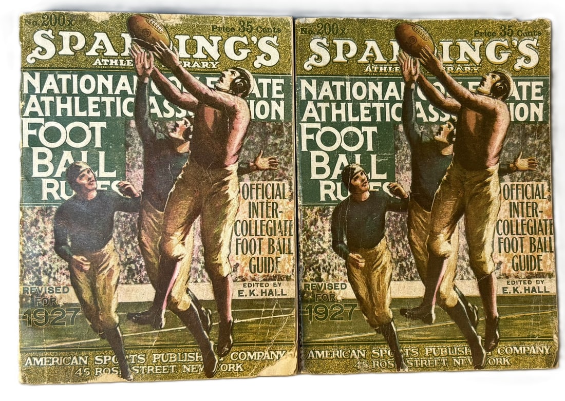 Pair 1927 Spalding Official Intercollegiate Football Guide Books: Both are in great condition considering their age. See all photos. PLEASE NOTE WE OFFER IN HOUSE SHIPPING & HAVE BIDDING AVAILABLE ON OUR OWN WEBSITE! If you win on LIVE AUCTIONEERS, please click "SEL