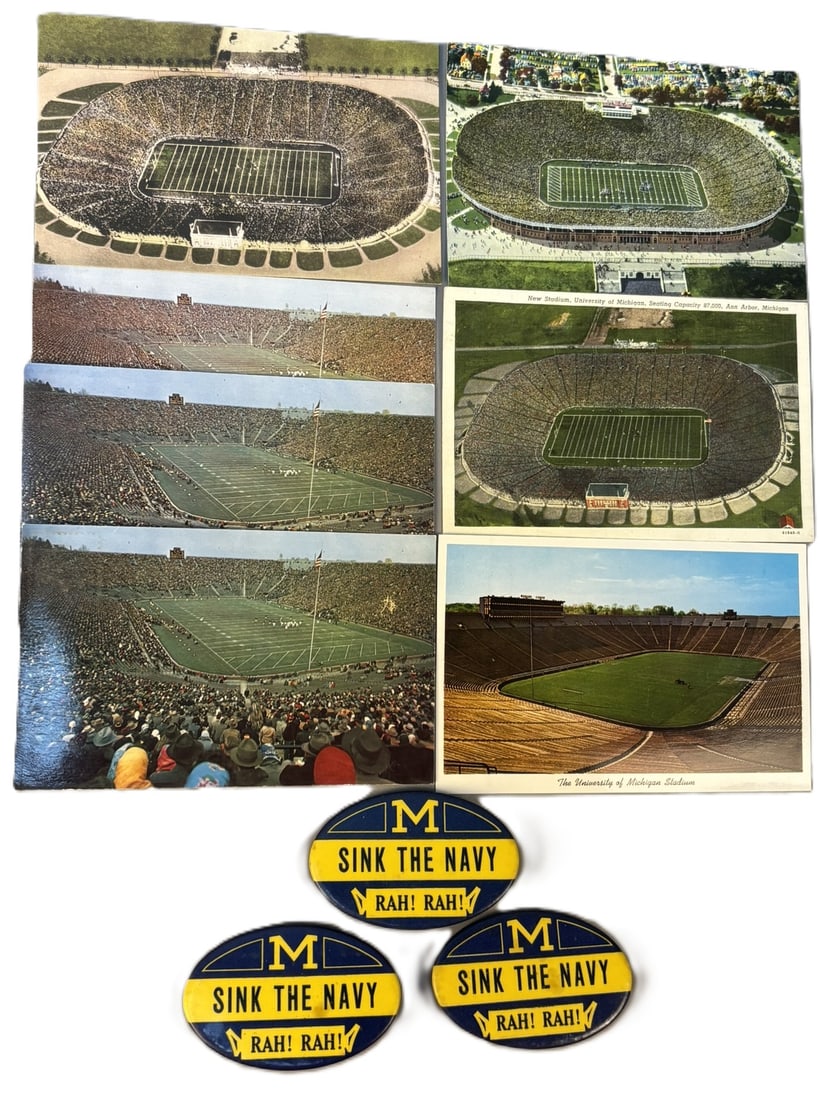 Lot 9 Original Michigan Football Postcards & Sink The Navy Pinback Buttons (1 of 7)