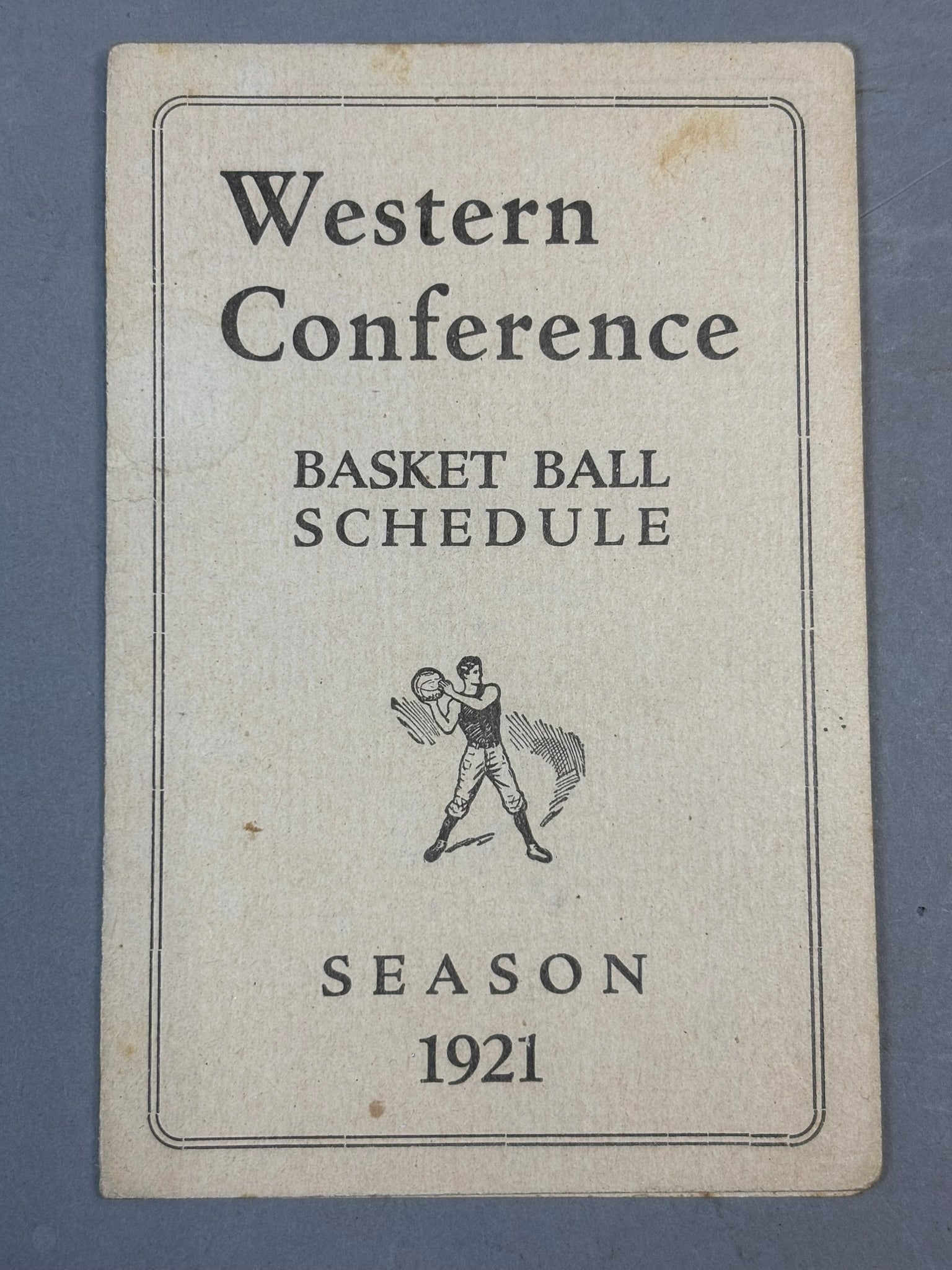 1921 Western Conference College Basketball Pocket Schedule by A.G. Spalding & Bros: Great original pocket schedule. 5" x 3.25" closed. PLEASE NOTE WE OFFER IN HOUSE SHIPPING & HAVE BIDDING AVAILABLE ON OUR OWN WEBSITE! If you win on LIVE AUCTIONEERS, please click "SELF ARRANGED SHIPP