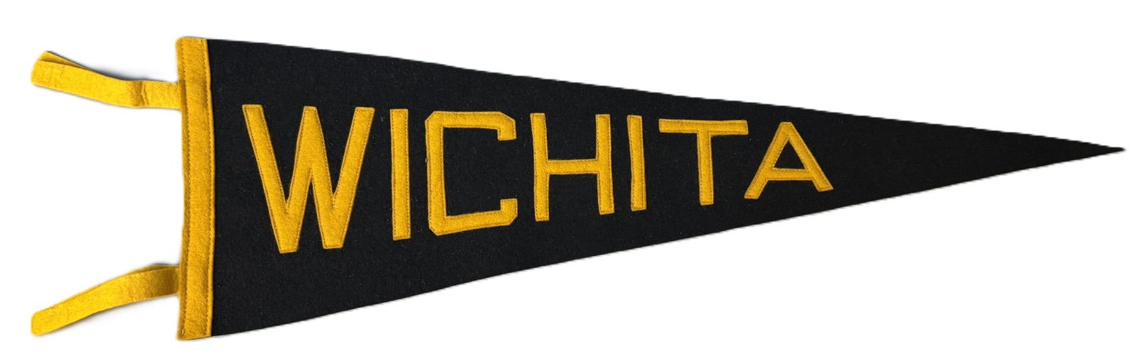 Antique Wichita Kansas 23" Felt & Wool College Football Pennant: Great original pennant. See all photos for a better idea on condition. PLEASE NOTE WE OFFER IN HOUSE SHIPPING & HAVE BIDDING AVAILABLE ON OUR OWN WEBSITE! If you win on LIVE AUCTIONEERS, please click