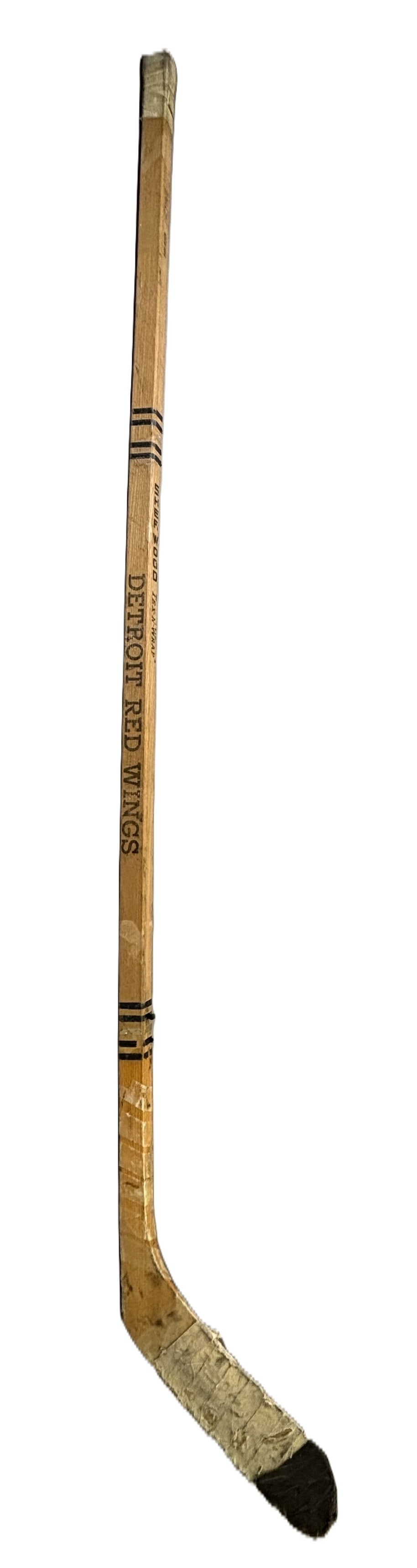 Gordie Howe Model Sherwood Detroit Red Wings #9 Game Used Stick: 62" - Offered here is a vintage Gordie Howe model hockey stick bearing bold “DETROIT RED WINGS” lettering along the shaft and classic period markings including “Tex-N-Wrap,” &#