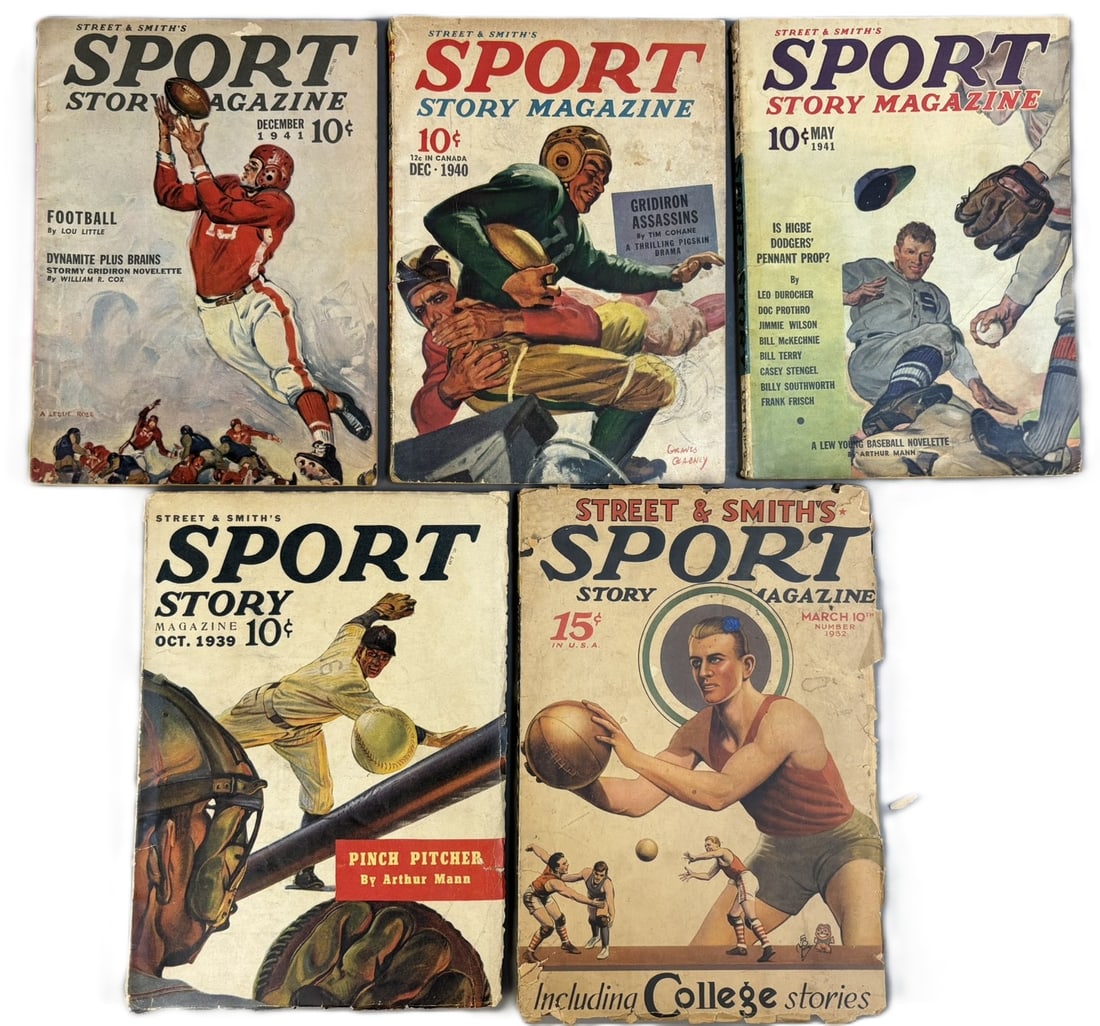 Lot 5 1939–41 Street & Smith’s Sport Story Magazine Baseball Football: Offered here is a compelling group of five vintage issues of Street & Smith’s Sport Story Magazine, dating from 1939 through 1941.Included in this lot are:October 1939December 1940December 1941M