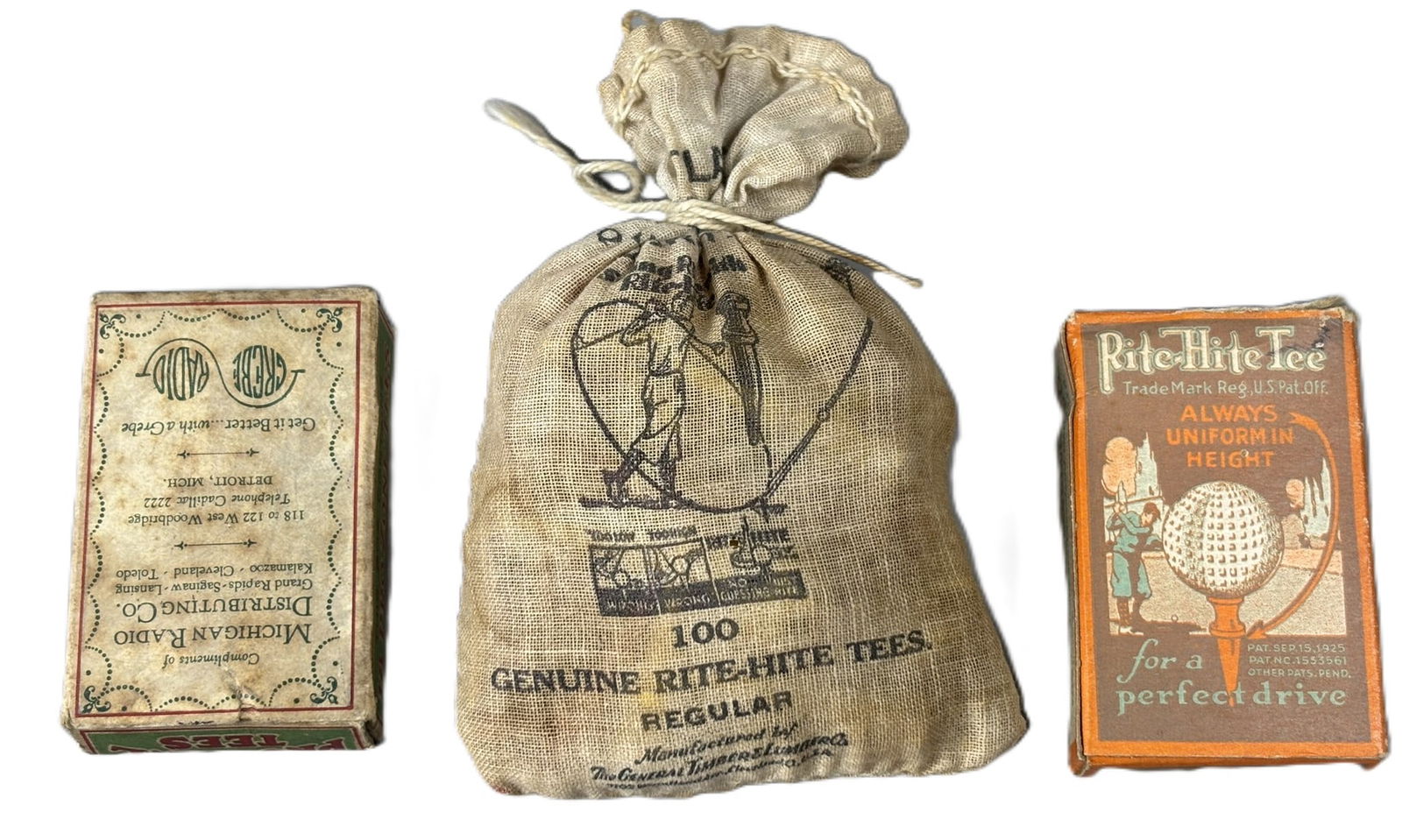 Lot 3 Antique NOS 1920s Rite-Hite & Pro-Zone Golf Tees: 3 great original bags of sealed original golf tees from the 1920s. PLEASE NOTE WE OFFER IN HOUSE SHIPPING & HAVE BIDDING AVAILABLE ON OUR OWN WEBSITE! If you win on LIVE AUCTIONEERS, please click "SEL