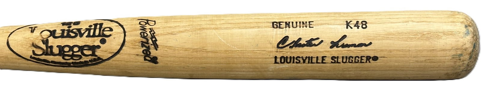 Chet Lemon Game Used Detroit Tigers K48 Louisville Slugger Bat 35” 33oz: Offered here is a professional model Louisville Slugger K48 game-used bat attributed to Chester “Chet” Lemon, measuring 35 inches in length and weighing approximately 33 ounces.The barrel