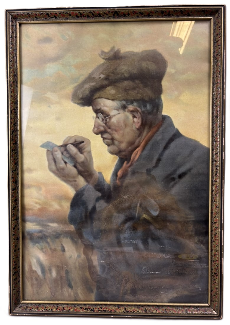 Antique Early 1900s Keeping Score Original Golfing Framed Print: Frame measures 16.5" x 23.5" - Rockford Illinois frame shop label on the back. Shows some obvious water damage and wear on the print under the glass. Great original period painted frame. PLEASE NOTE W