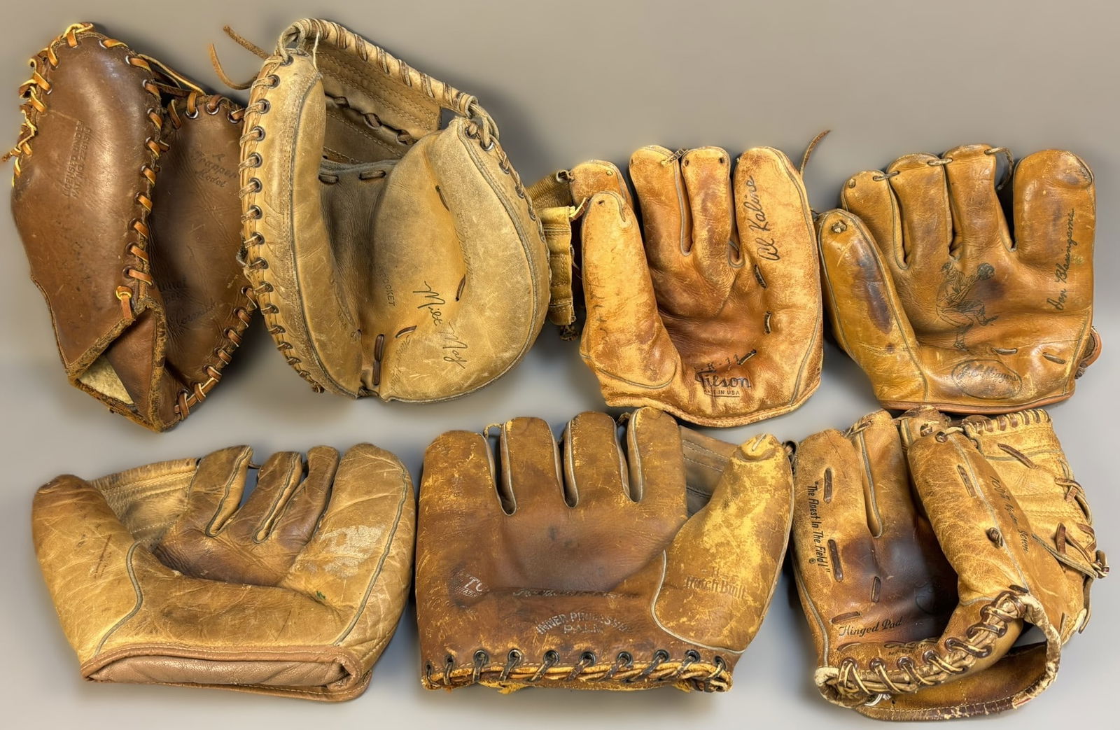 Lot 7 Original JC Higgins Wilson Hutch Rawlings Baseball Glove Mitt(s): Great original assorted lot of 7 different baseball gloves by varying manufacturers and endorsements. PLEASE NOTE WE OFFER IN HOUSE SHIPPING & HAVE BIDDING AVAILABLE ON OUR OWN WEBSITE! If you win on