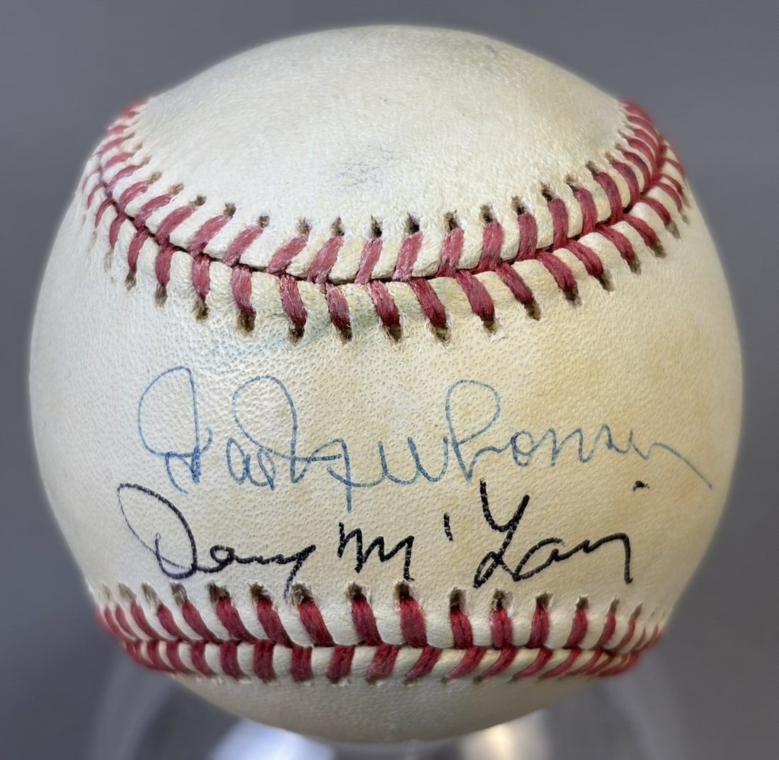 Hal Newhouser & Denny McLain Dual Signed Rawlings Brown OAL Baseball: JSA Cert #II01089 PLEASE NOTE WE OFFER IN HOUSE SHIPPING & HAVE BIDDING AVAILABLE ON OUR OWN WEBSITE! If you win on LIVE AUCTIONEERS, please click "SELF ARRANGED SHIPPING" when you receive your invoic