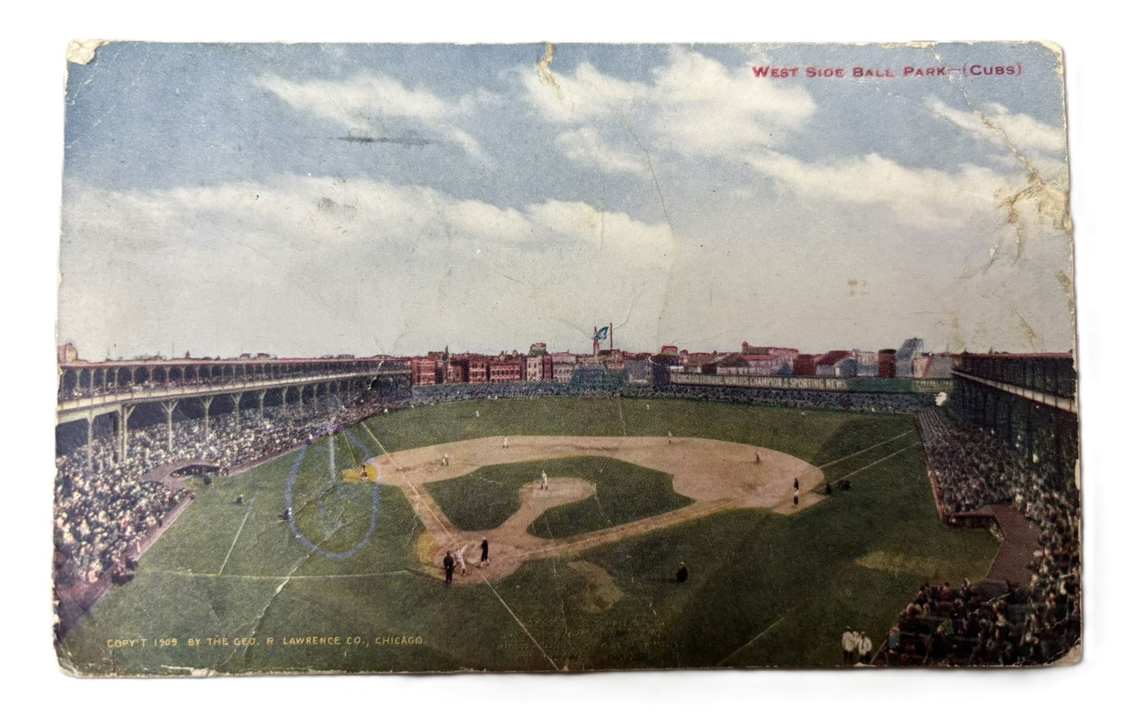 1909 West Side Ball Park Cubs Pre Wrigley Field Postcard: Dated 1913 - Used postcard. See all photos - great original card. Wrinkles and wear. PLEASE NOTE WE OFFER IN HOUSE SHIPPING & HAVE BIDDING AVAILABLE ON OUR OWN WEBSITE! If you win on LIVE AUCTIONEERS,