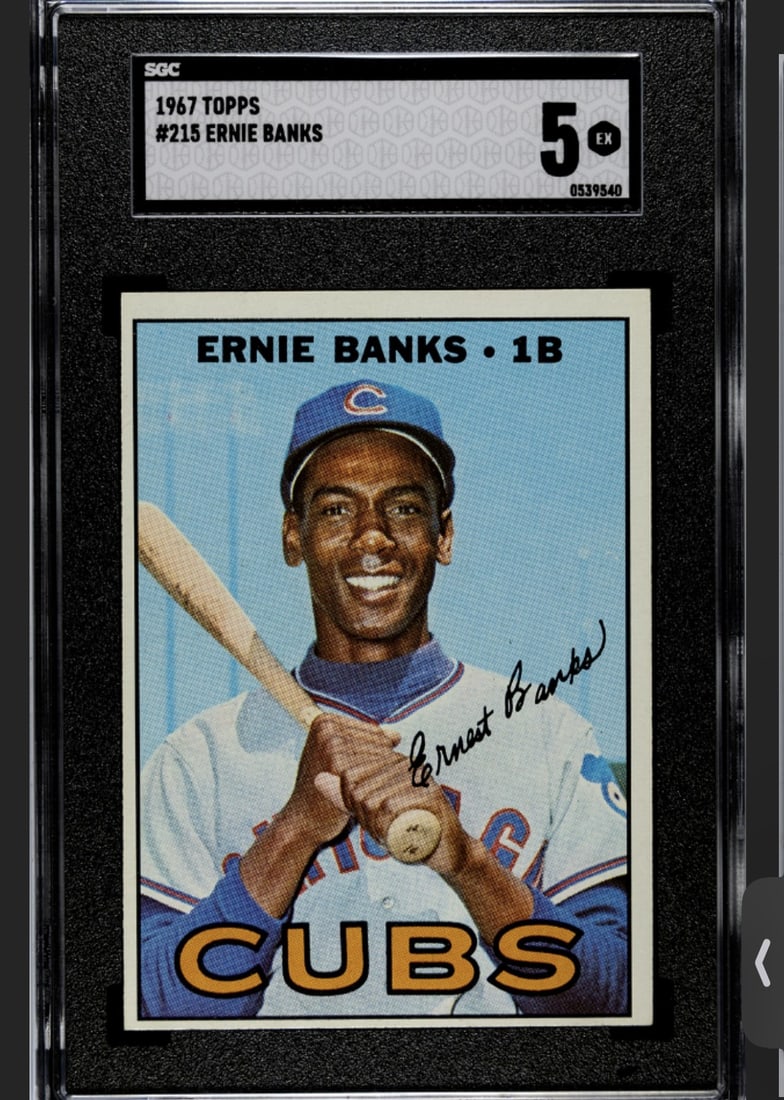 Pair 1967 Topps Willie Mays SGC 4 #200 & Ernie Banks #215 SGC 5: SGC Submission 12.18.25 - Waiting On Grading PLEASE NOTE WE OFFER IN HOUSE SHIPPING & HAVE BIDDING AVAILABLE ON OUR OWN WEBSITE! If you win on LIVE AUCTIONEERS, please click "SELF ARRANGED SHIPPING" w