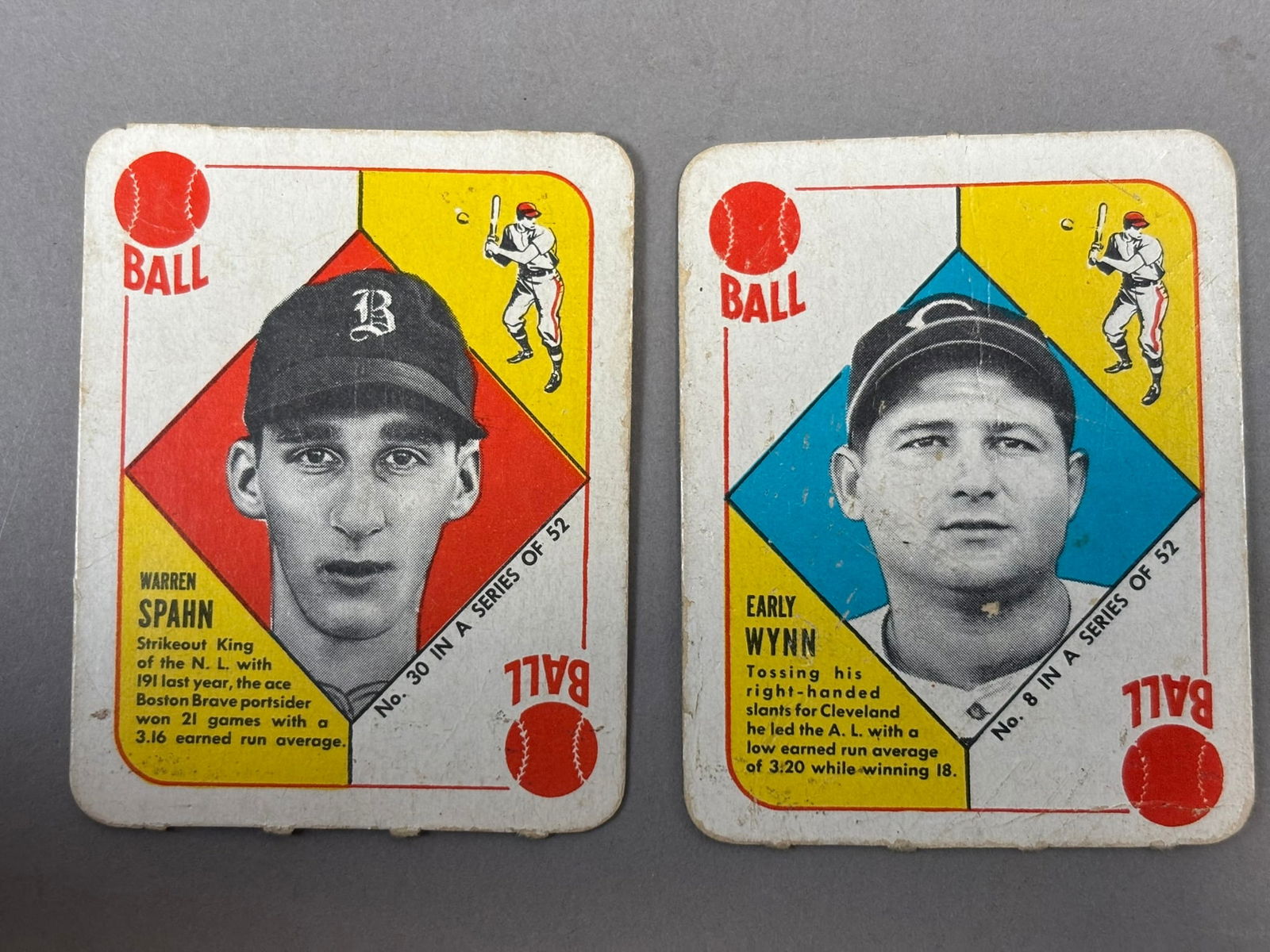 Pair 1951 Topps Red Backs Warren Spahn #30 & Early Wynn #8: Good condition overall - see all photos! PLEASE NOTE WE OFFER IN HOUSE SHIPPING & HAVE BIDDING AVAILABLE ON OUR OWN WEBSITE! If you win on LIVE AUCTIONEERS, please click "SELF ARRANGED SHIPPING" when