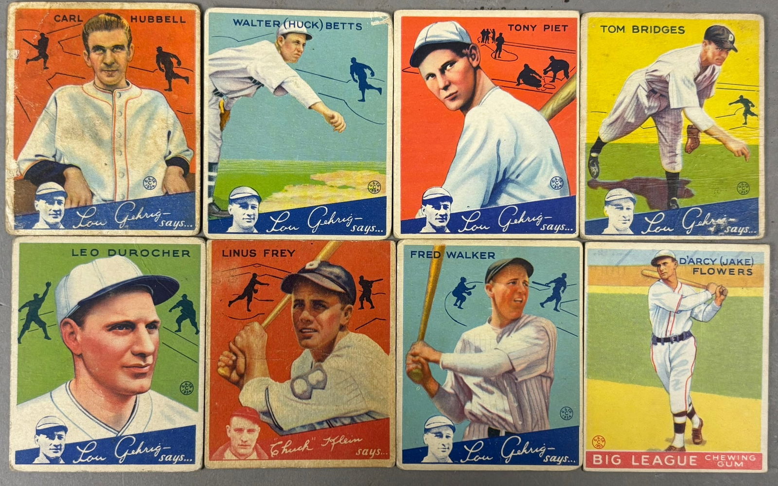 Lot 8 1933 1934 Goudey Baseball Cards Hubbell Durocher Bridges (1 of 10)