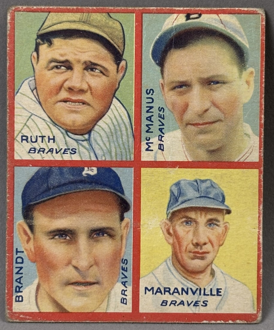 1935 Goudey 4 In 1 Babe Ruth, Bill Terry, Rabbit Maranville, Jim Bottomley, Burleigh Grimes, Chuck: SGC Submission 12.18.25 - Waiting On Grading PLEASE NOTE WE OFFER IN HOUSE SHIPPING & HAVE BIDDING AVAILABLE ON OUR OWN WEBSITE! If you win on LIVE AUCTIONEERS, please click "SELF ARRANGED SHIPPING" w